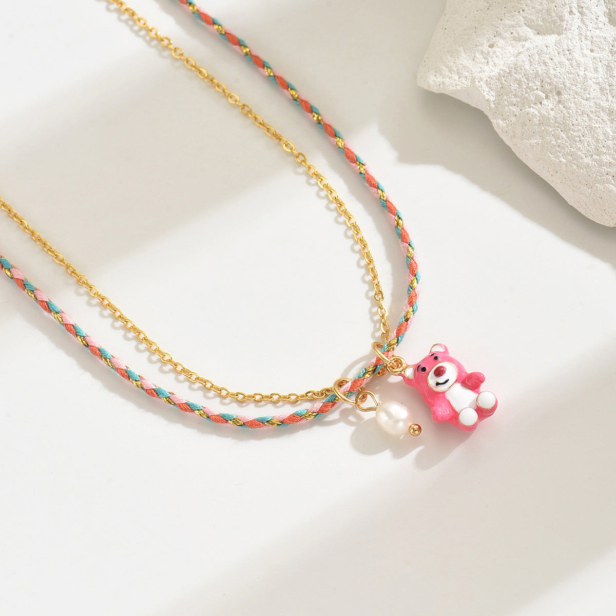 Wholesale  Fashion Copper Plated Gold Enamel Pendant Bear Necklace