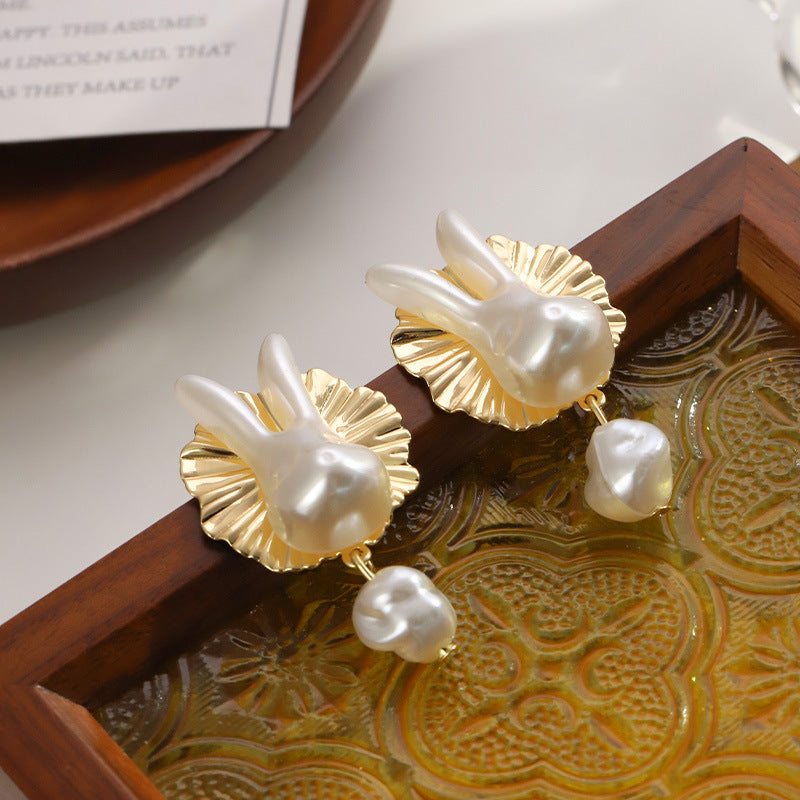 Wholesale Baroque Pearl Bunny Earrings