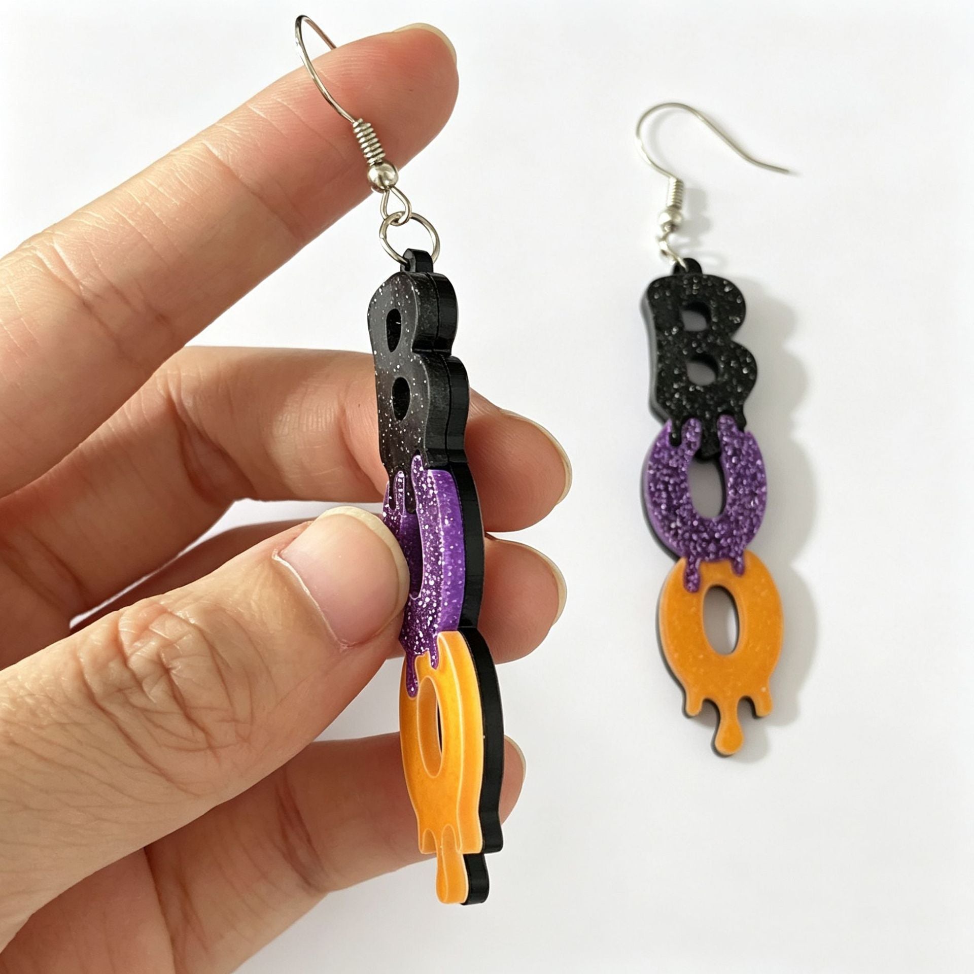 Wholesale Acrylic Double Layer BOO Glitter Letter Earrings For  Party Fashion Accessory