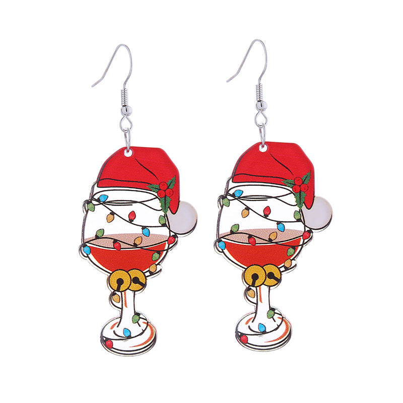 Wholesale Christmas Colorful Acrylic Elk Wine Glass Puppy Earrings ACC-ES-CT036