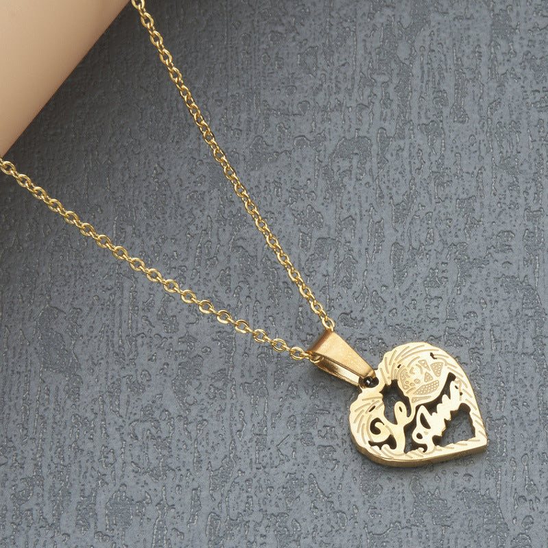 Wholesale Stainless Steel Gold Heart-Shaped I Love You Pendant Necklace