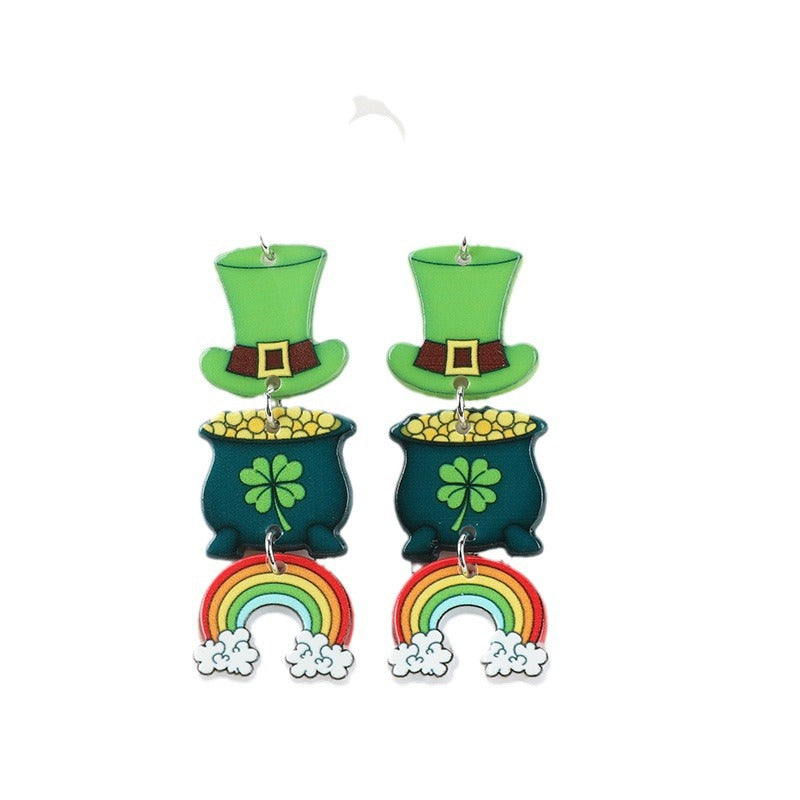 Wholesale Double Sided Acrylic St. Patrick's Day Green Hat Earrings