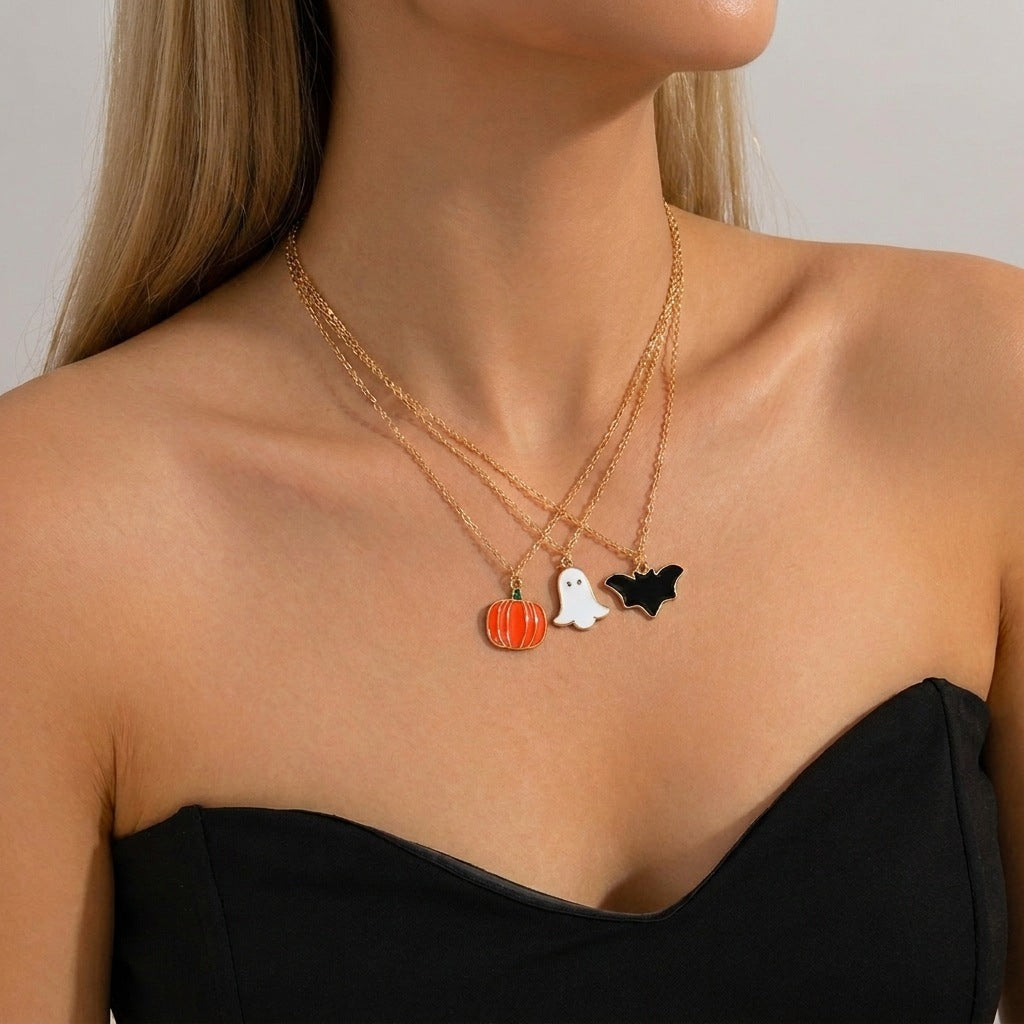 Wholesale Trendy  Pumpkin Ghost Necklace for Women,  Dark Gothic Bat Party Fashion Accessory