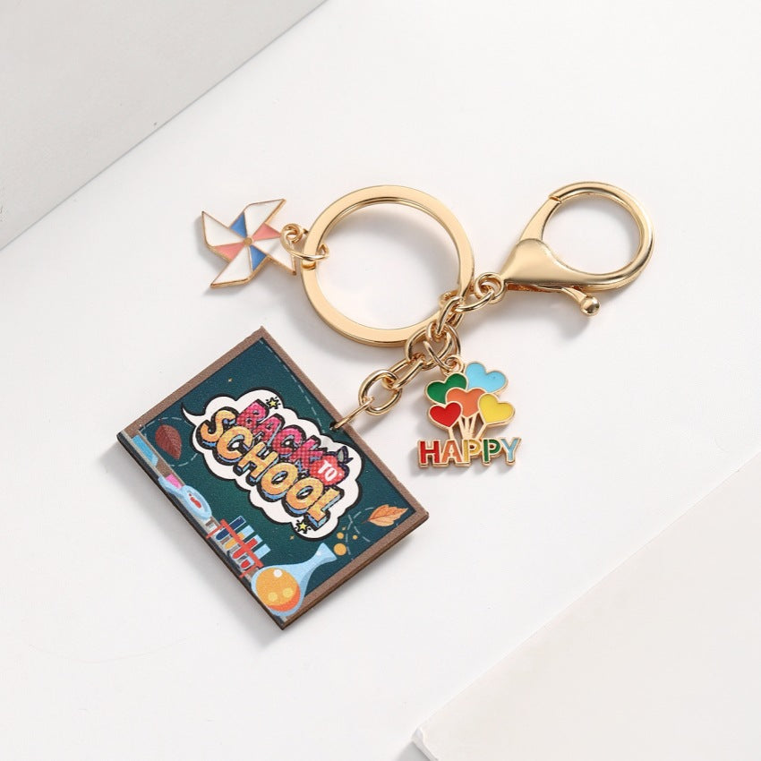 Wholesale Back To School Season Wooden Teacher's Day Book Pencil Keychain ACC-KC-RongR062