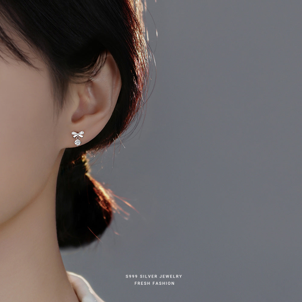 Wholesale s999  Zircon Bow Earrings Light Luxury Earrings