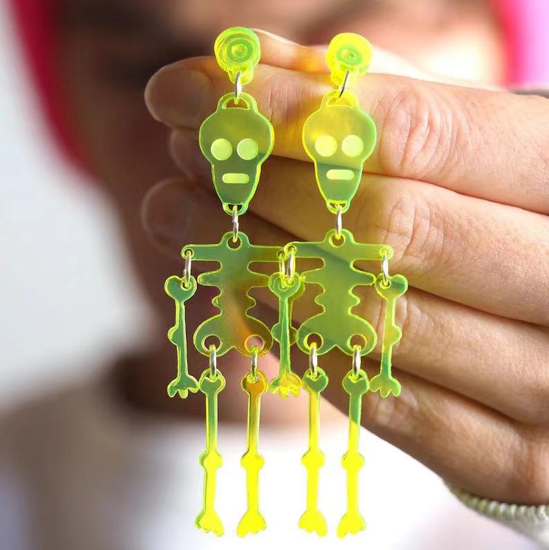 Wholesale Halloween Luminous Skull Acrylic Earrings ACC-ES-AnDao031