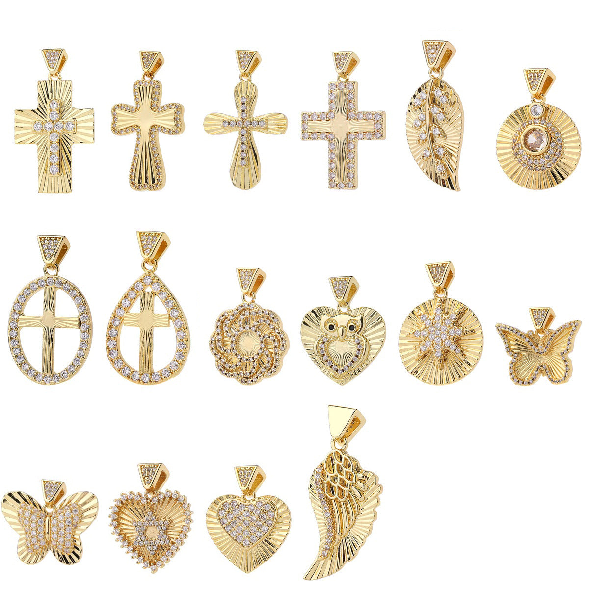 Wholesale Vintage Cross Pendant Gold Plated Brass Zircon DIY Necklace Fashion Accessory