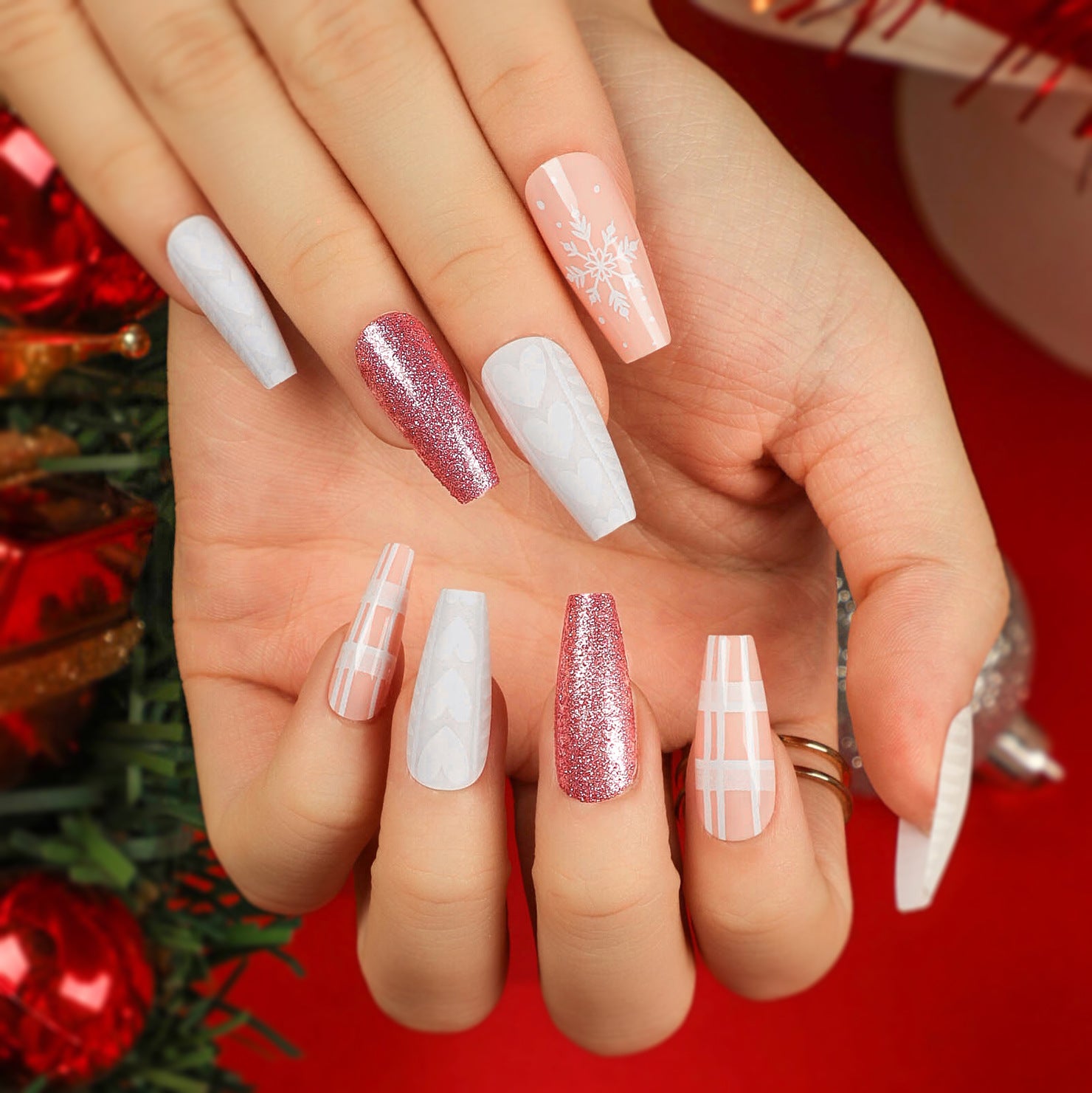 Wholesale 24 Pieces/box Christmas Long Wear Nails Press-on Nails Kits ACC-NS-LeFan020