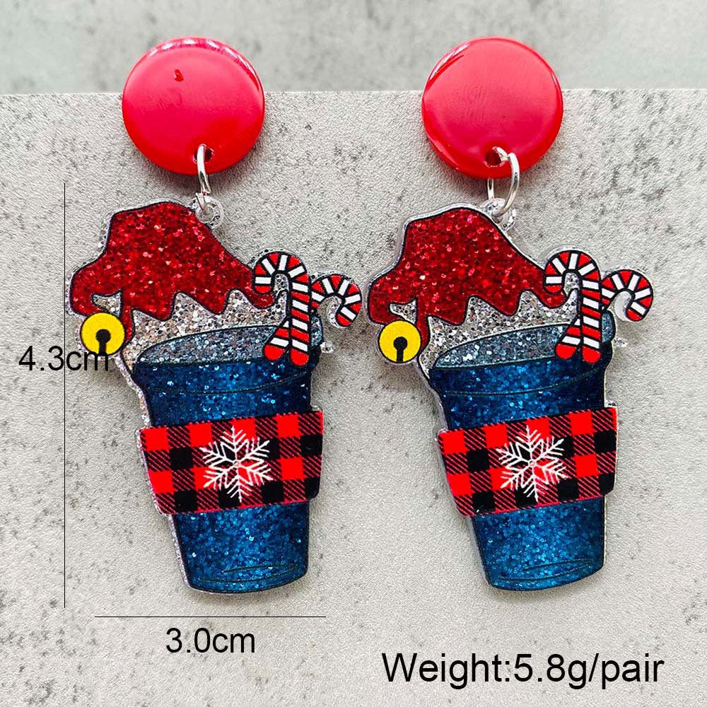 Wholesale Creative Christmas Earrings Lanterns Red Wine Glasses Acrylic Earrings