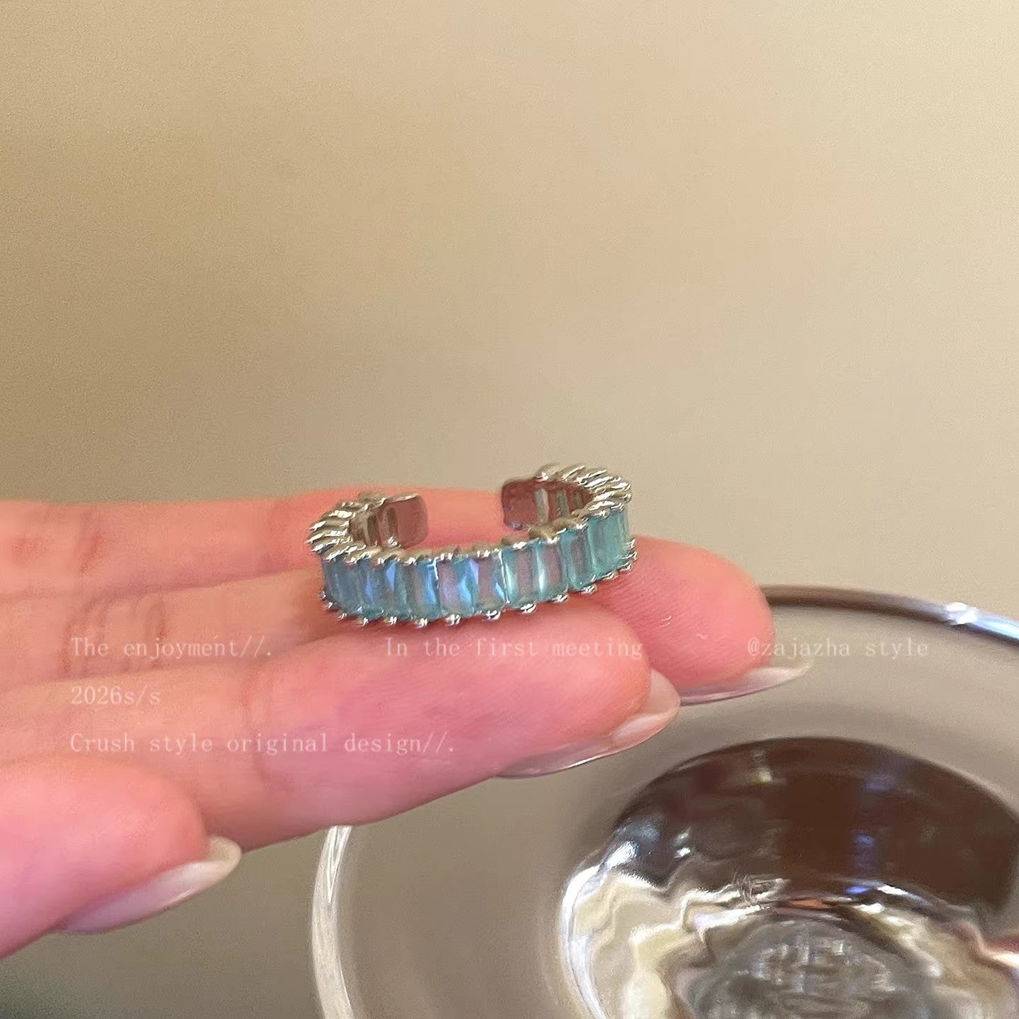 Wholesale Blue Starfish Seashell Open Ring for Women,  Trendy Coastal Vacation Style Copper Jewelry Accessory