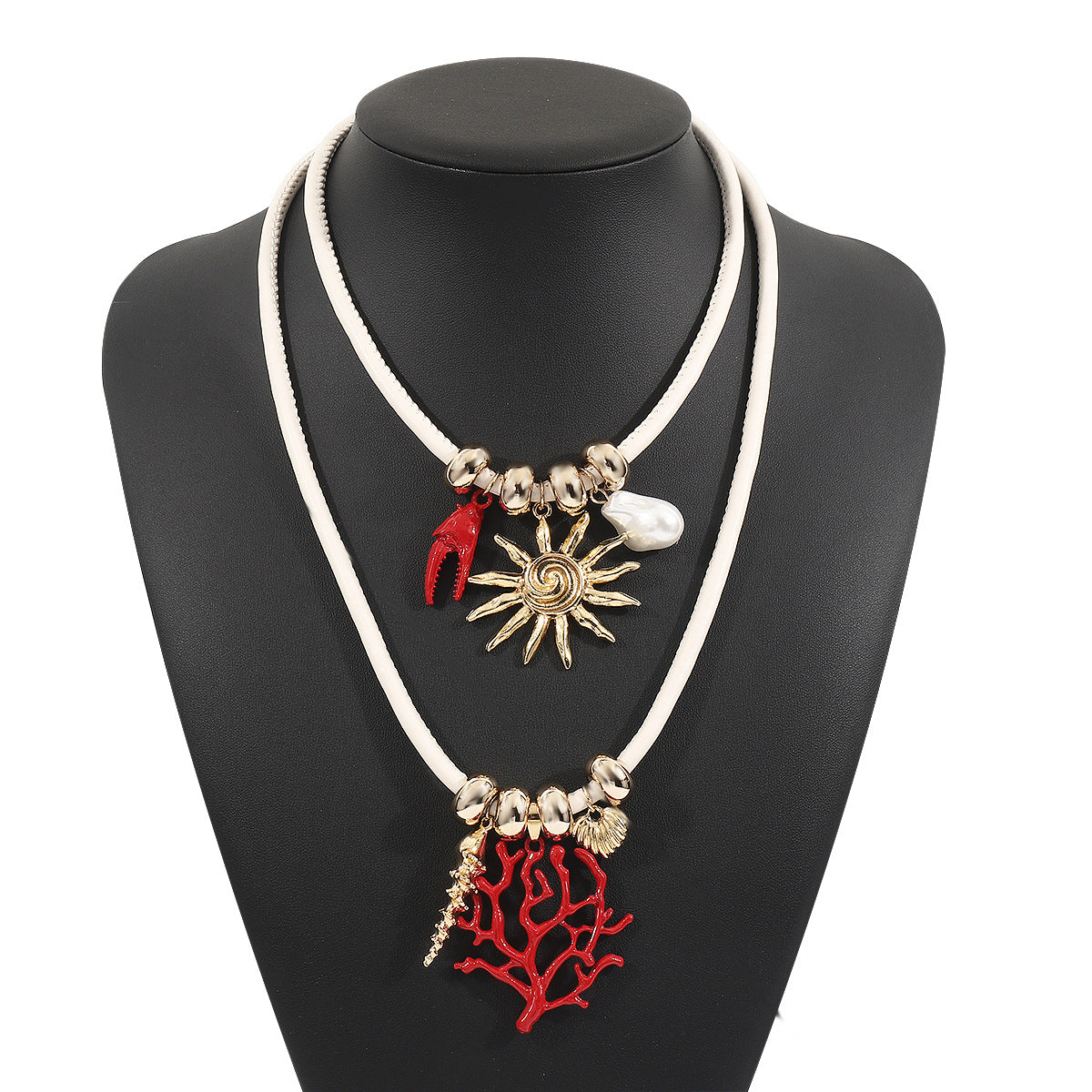 Wholesale  beach sun coral leather rope necklace  clavicle chain