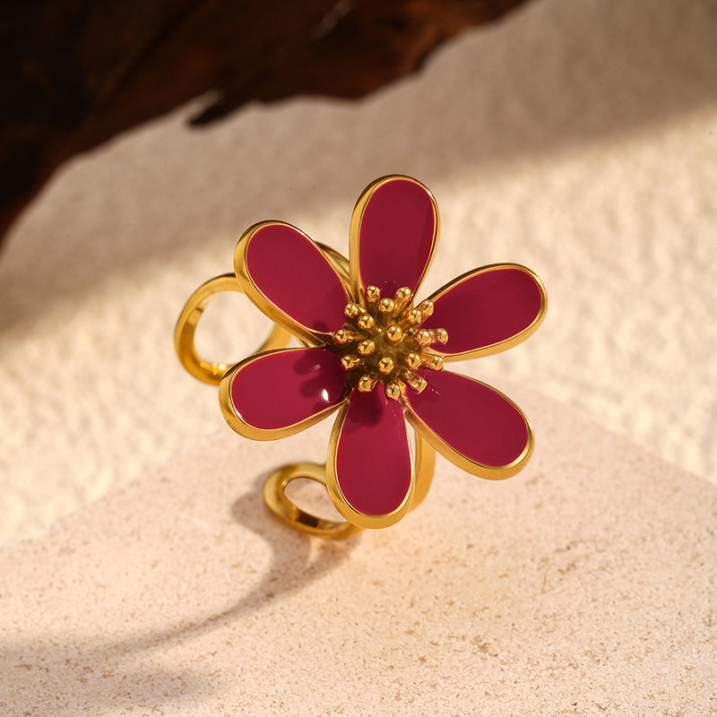 Wholesale  Stainless Steel Oil Dripping Flower Ring