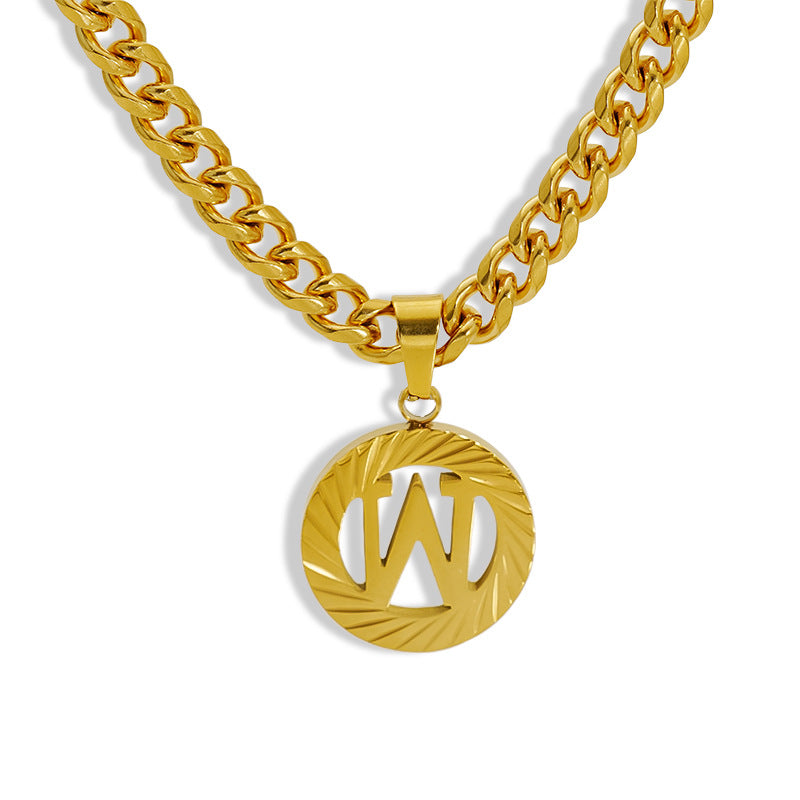 Wholesale Stainless steel Hollow Round 26 English Letter Necklace