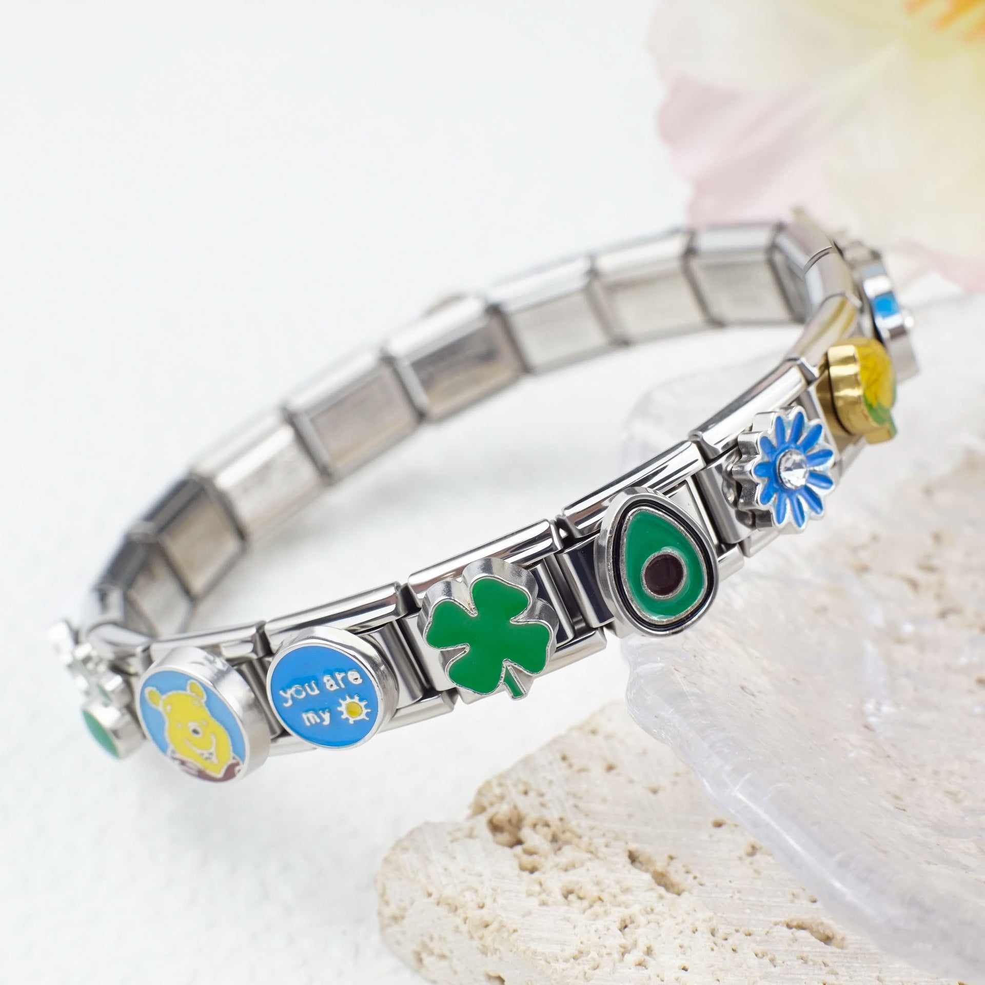 Wholesale 5pcs/pack Cartoon Italian Charms Single Section Creative Stainless Steel Composable Bracelet