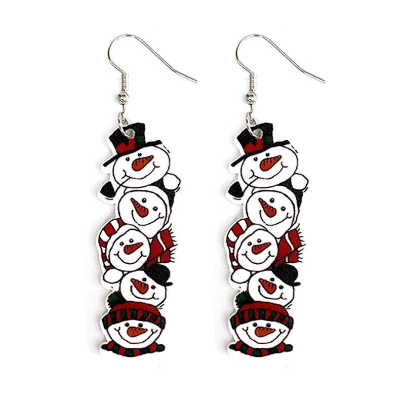Wholesale Christmas acrylic earrings snowman Pancake Man long  cute earrings