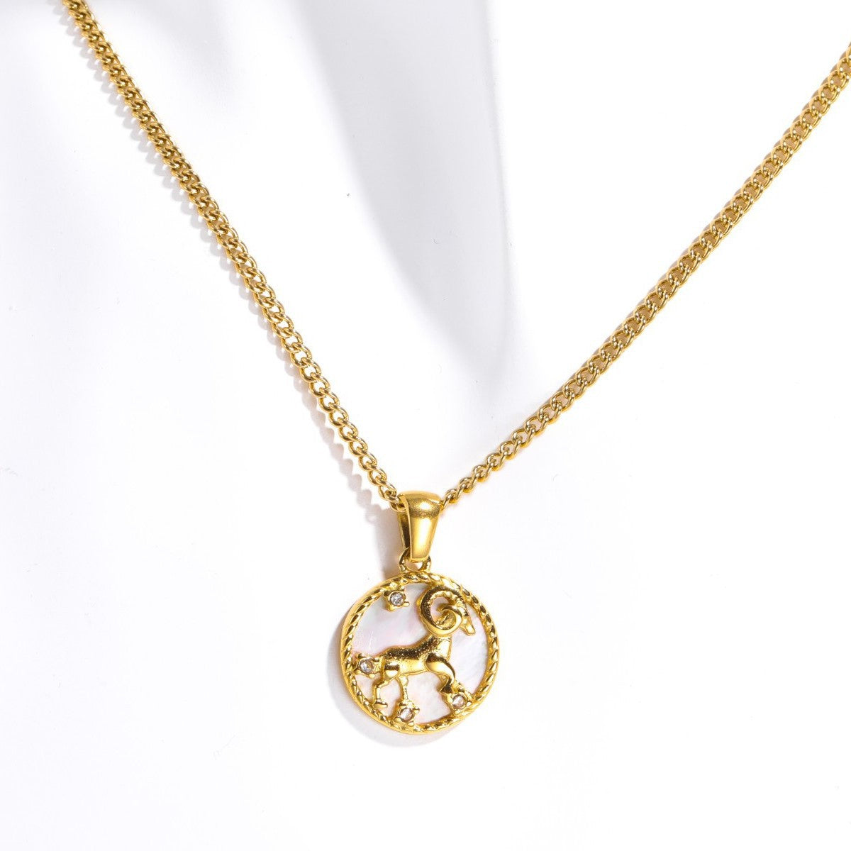 Wholesale 12 Zodiac Signs Shell 12 Zodiac Signs Coin Necklace 18k Gold Stainless Steel Necklace ACC-NE-Jipei014