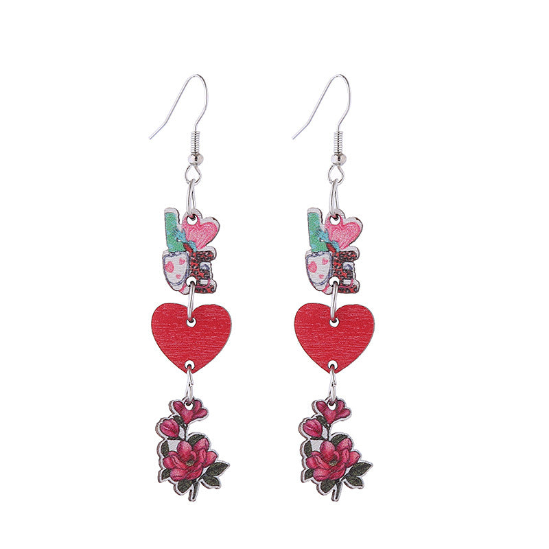Wholesale Pink Valentine' s Day Three Heart-Shaped Cute Cat Earrings