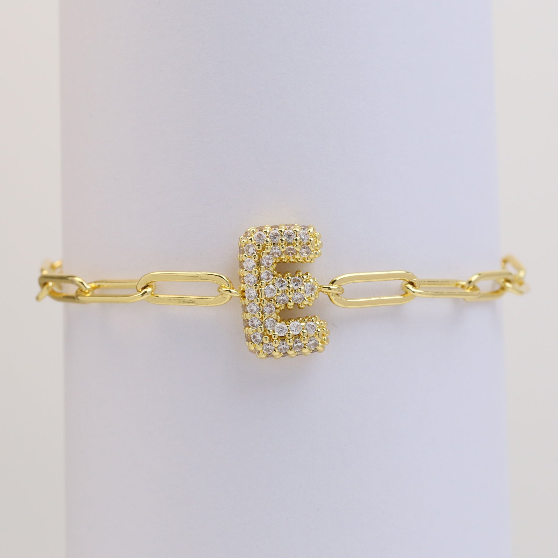 Wholesale 18k Bubble Balloon Diamond 26 Letter Paper Clip Adjustment Bracelet ACC-BT-BaiYi001