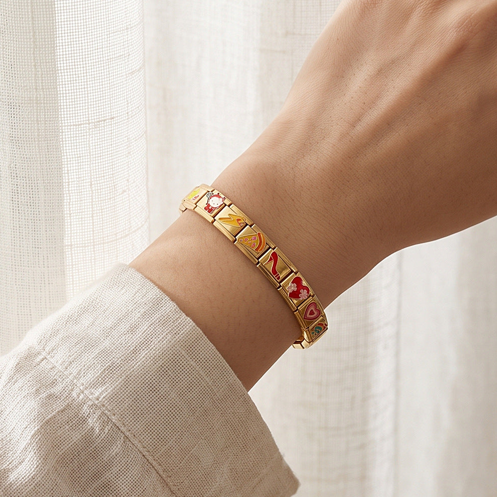 Wholesale Gold Stainless Steel Star Enamel Stretch Bracelet Italian Style Modular Jewelry Accessory For Gift And Resale