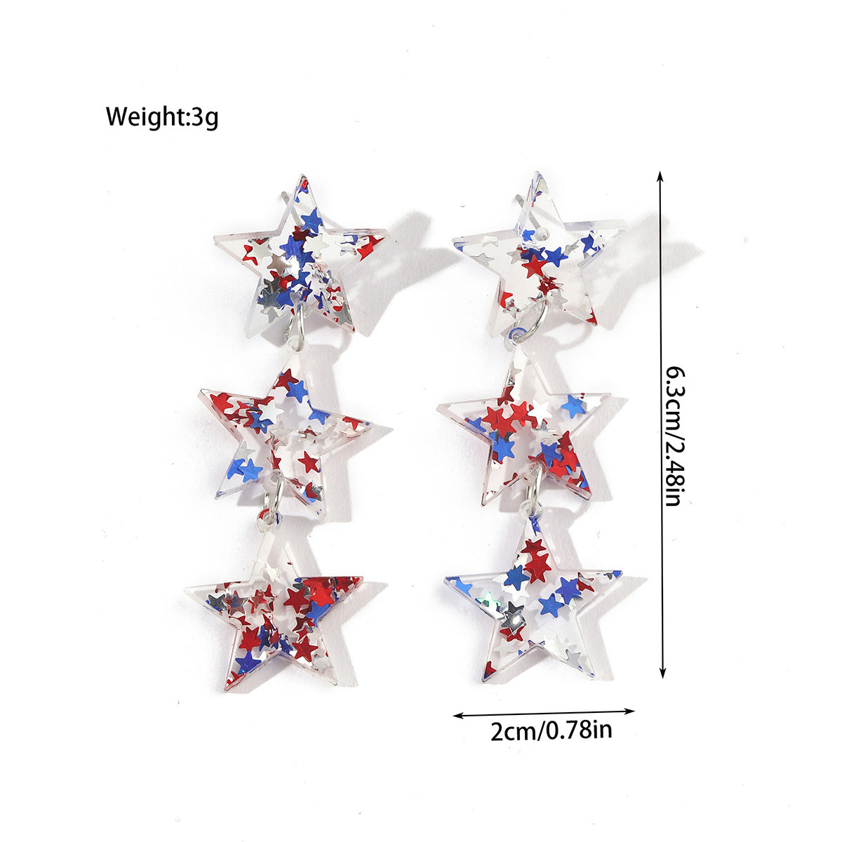 Wholesale five-pointed star glitter acrylic American Independence Day earrings