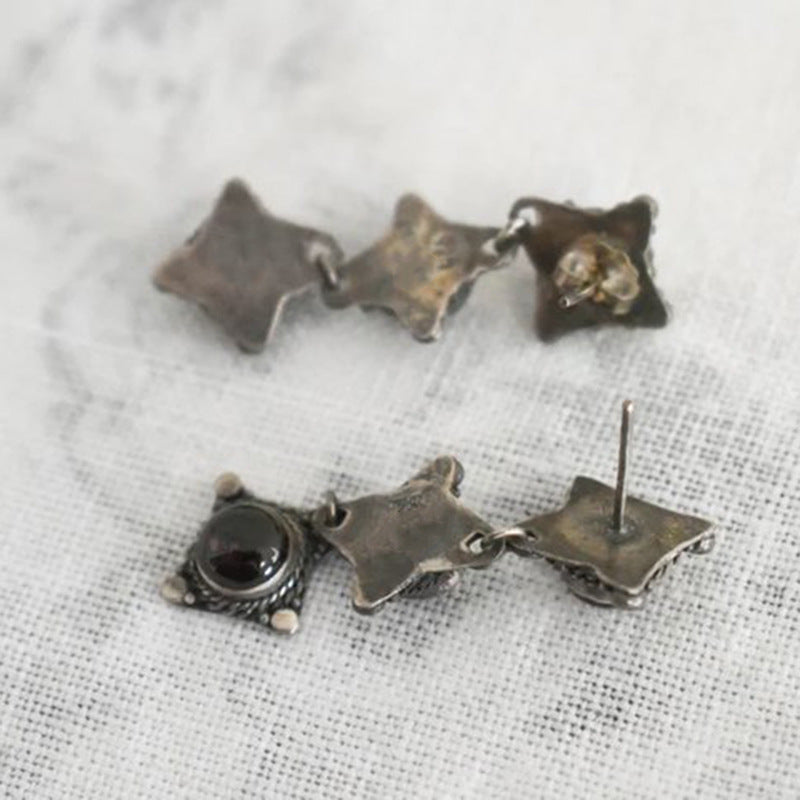 Wholesale Dark Retro Inlaid Ruby Long Earrings