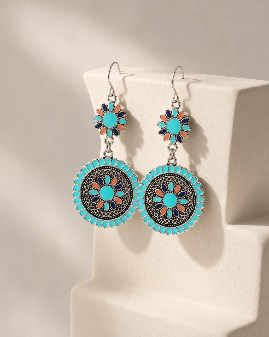 Wholesale Bohemian Geometric Round Oil Drop Earrings Bronze Red Alloy Flower Design Boutique Resale Jewelry Accessory