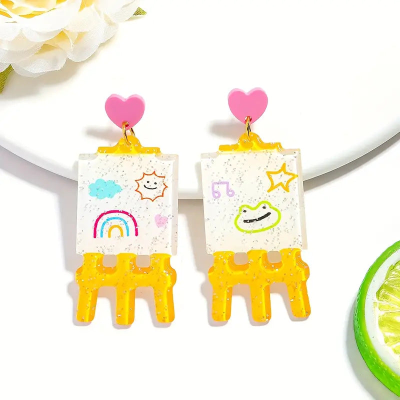 Wholesale Acrylic Back-to-School Cute Cartoon Drawing Board Earrings