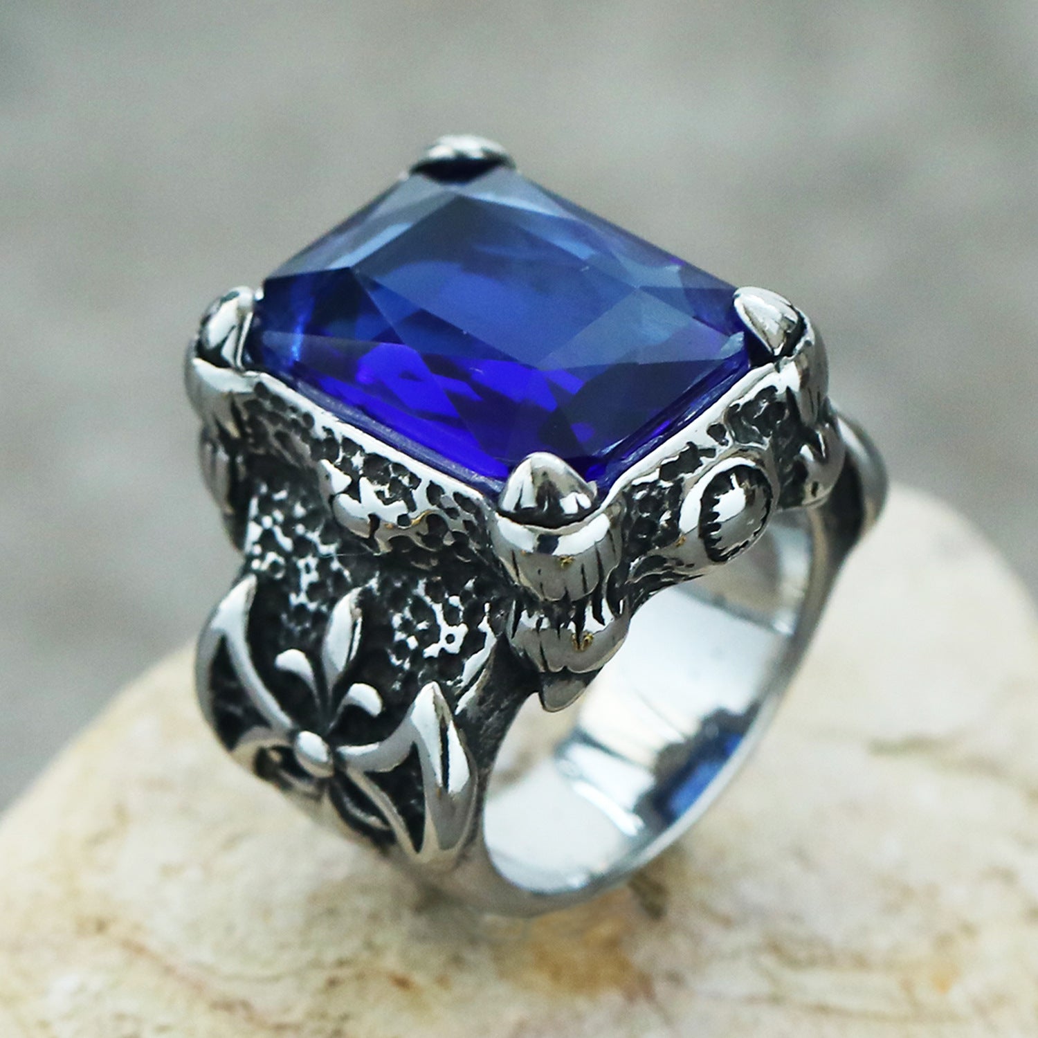 Wholesale Vintage Titanium Steel Ring with Zircon Men’s Rings ACC-RS-Hait006