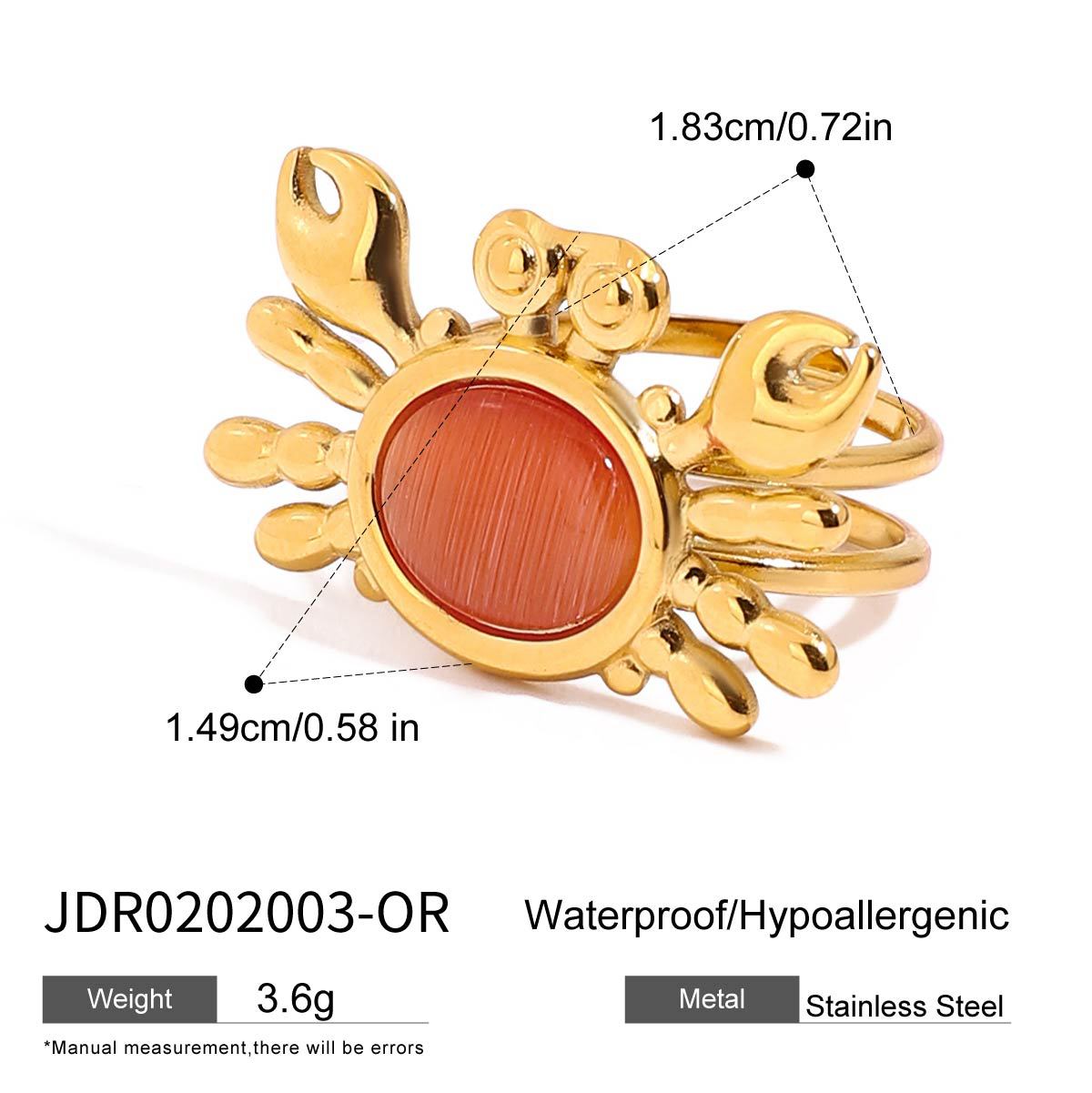 Wholesale 18K gold stainless steel red cat eye crab pendant chain necklace