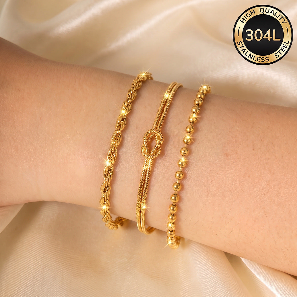 Wholesale Fashion 18K Gold Plated Stainless Steel Bracelet Set For Women Modern Layered Chain Bracelets Chic Jewelry Accessory Gift