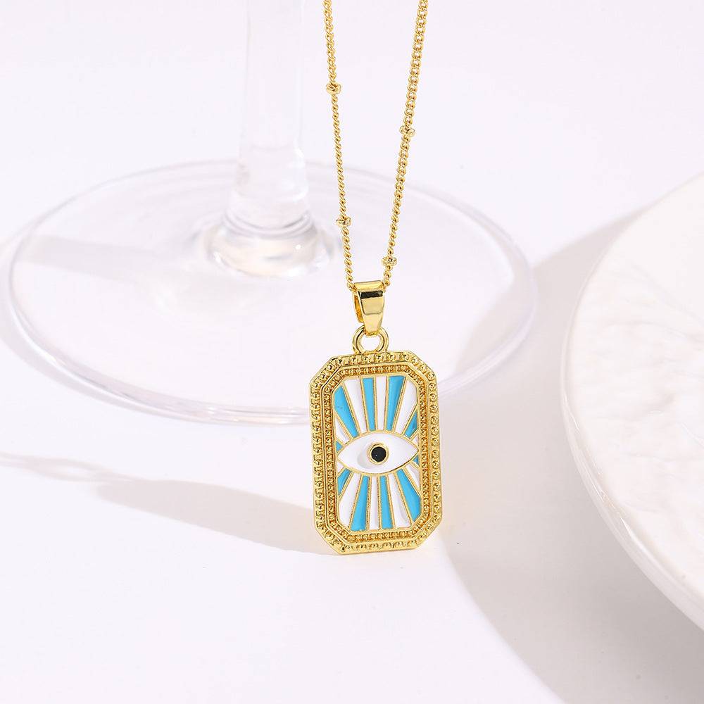 Wholesale square color dripping copper love conch shell eye moon jellyfish tarot pendant necklace