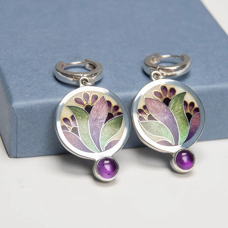 Wholesale Flower Purple Diamond Earrings