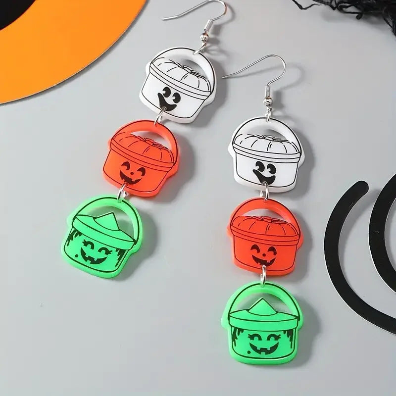 Wholesale  Acrylic Halloween Pumpkin Ghost Cat Element Earrings
