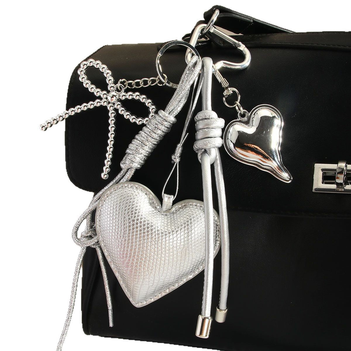 Wholesale PU leather heart-shaped bowknot woven rope bag keychain