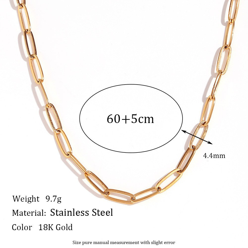 Wholesale Simple Stainless Steel 18K Gold Plated Paper Clip Chain Necklace Women' s Jewelry Accessory