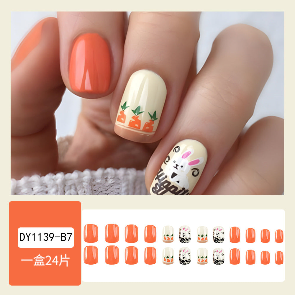 Wholesale 24 Pieces/box Easter Carrot Cartoon Bunny Nails Kits Nail Stickers ACC-NS-QXJ001