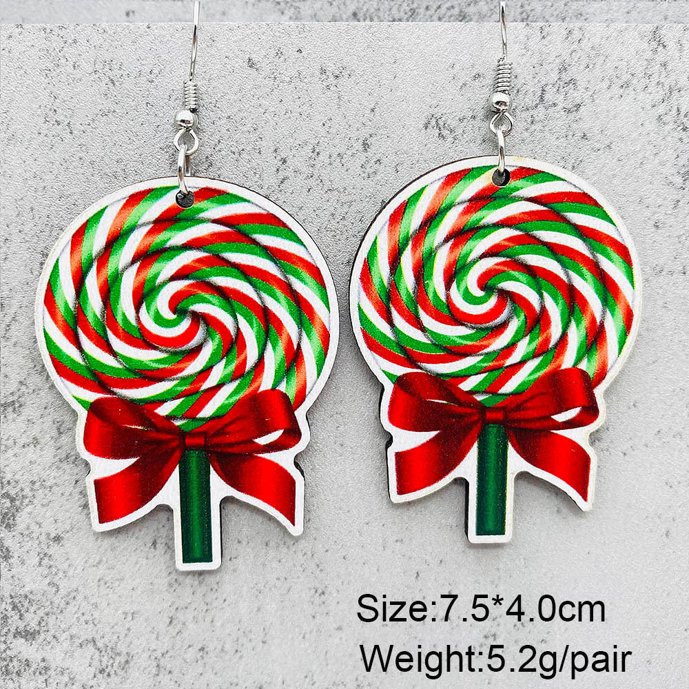 Wholesale Christmas Halloween  candy crutch lollipop wooden earrings