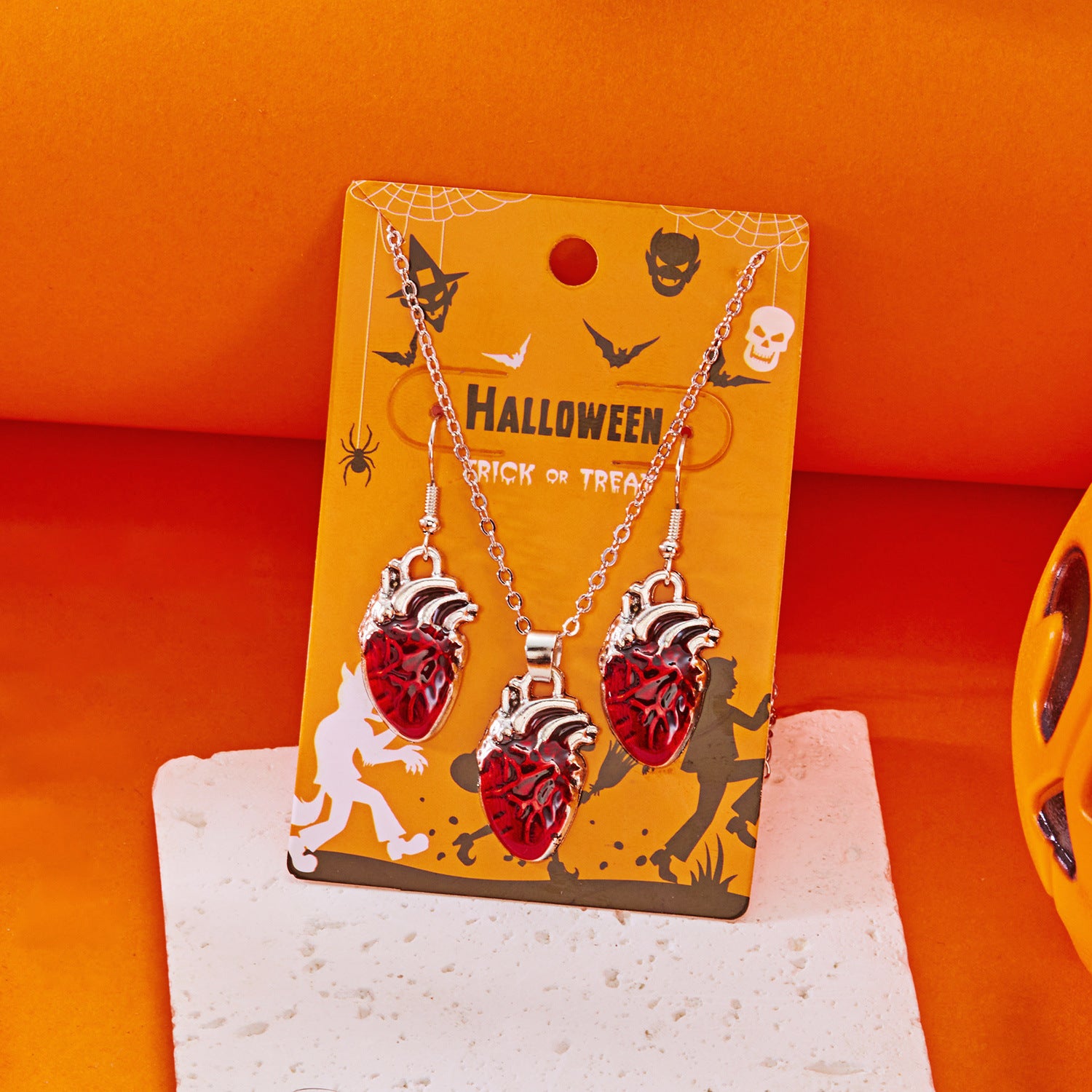Wholesale Halloween Three-Dimensional Dripping Blood Heart Necklace Earrings Set