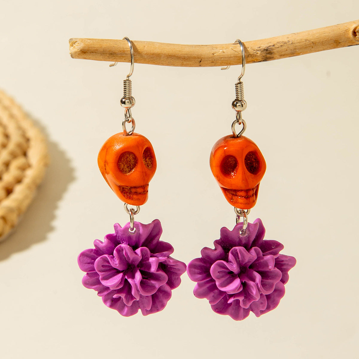 Wholesale   funny  skull tassel rice beads earrings