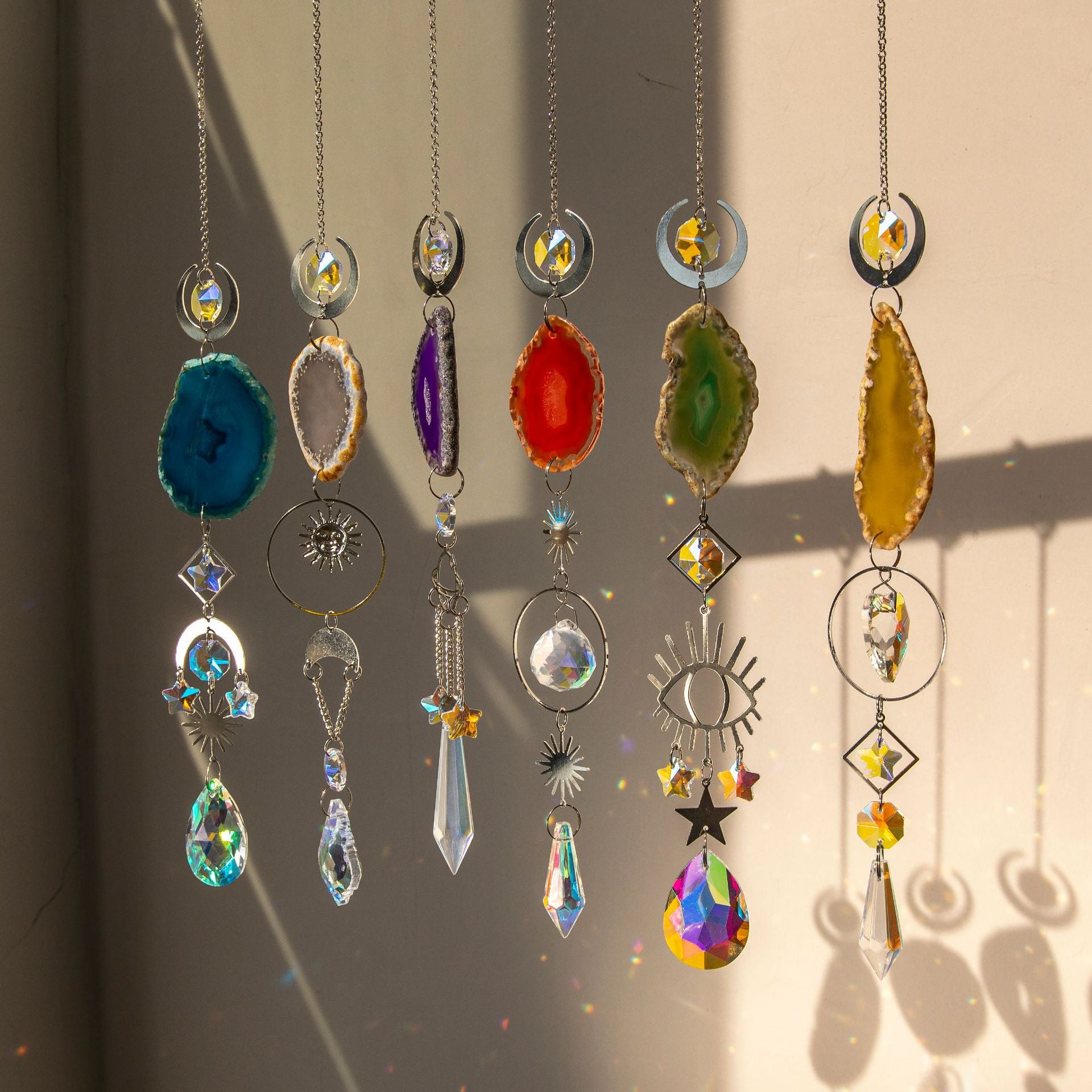 Wholesale  Raw Stone Agate Lighting Pendant Crystal Sun Catcher Prism Ball Wind Chimes Decoration