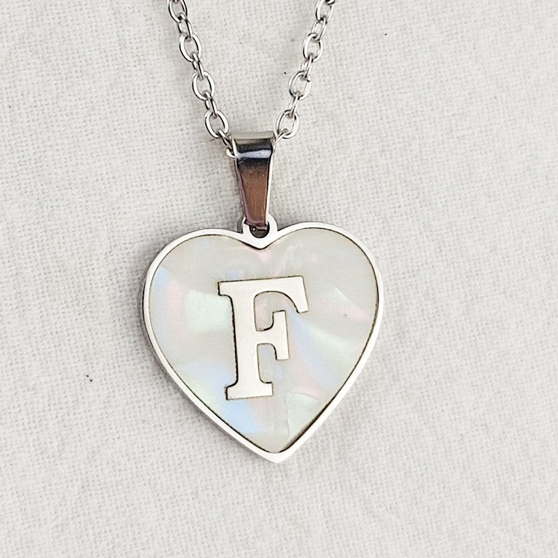 Wholesale 26 English Letters Heart Inlaid Shell Titanium Steel Necklace ACC-NE-DingChao002