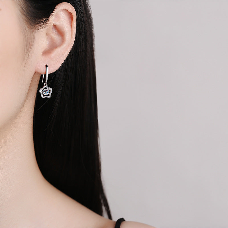 Wholesale S925 sterling silver moissanite plum blossom earrings