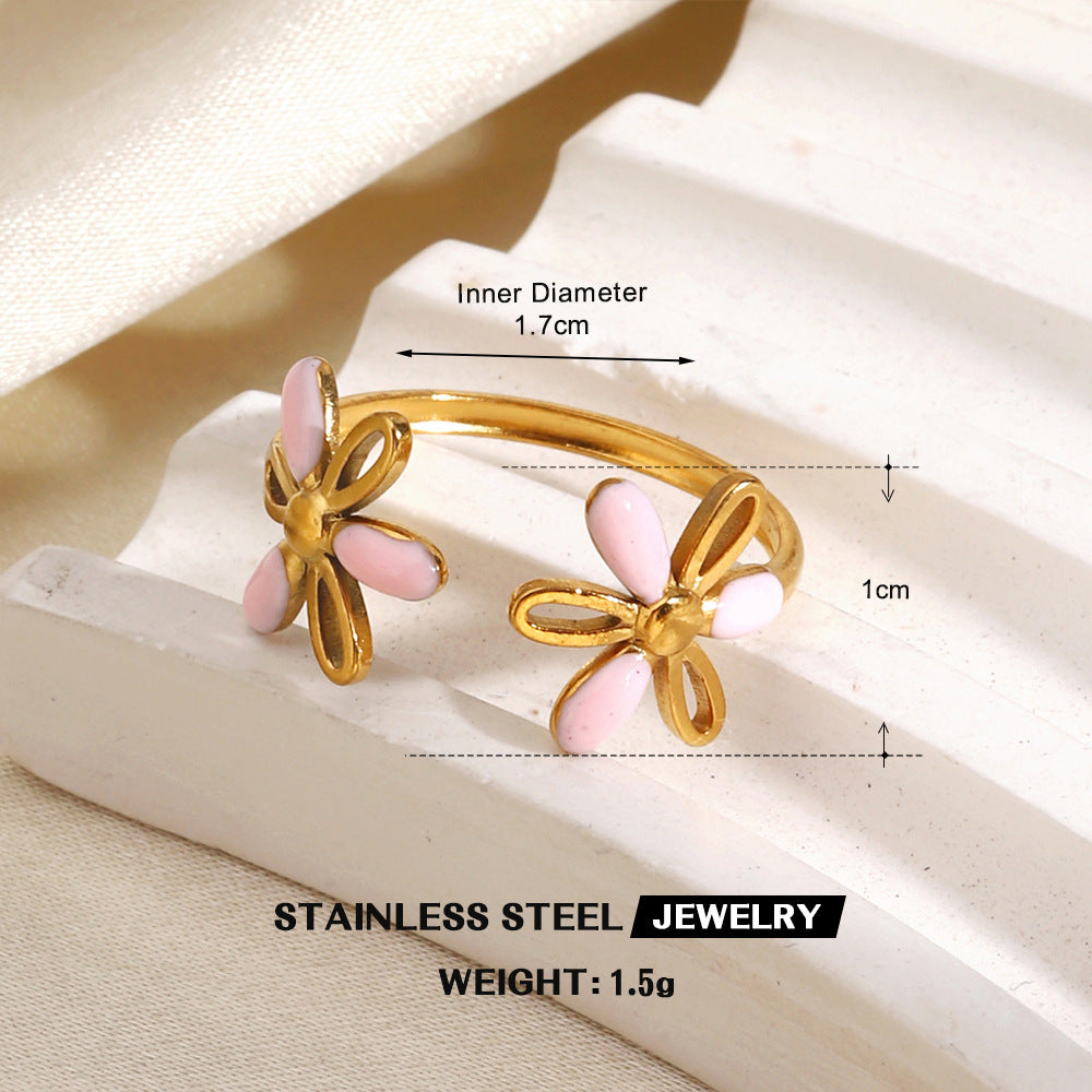 Wholesale Gold Plated Stainless Steel Colorful Enamel Floral Geometric Ring Trendy Fashion Accessory for Women