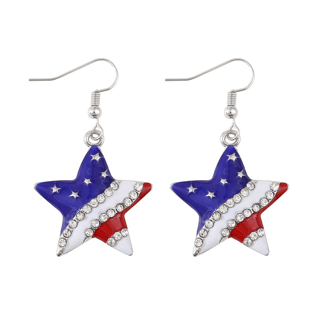 Wholesale  Geometric Five-pointed Star Earrings Independence Day Flag Pendant Earrings