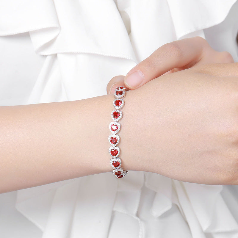 Wholesale Diamond Heart Shaped Ruby Bracelet