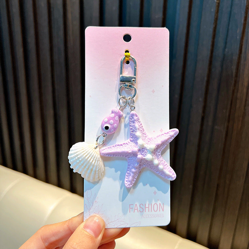 Wholesale Cartoon Starfish Keychain Cute Shell Keyring Backpack Decorative Fashion Accessory Gift