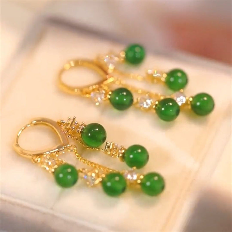 Wholesale Tassel Emerald Beaded Long Earrings