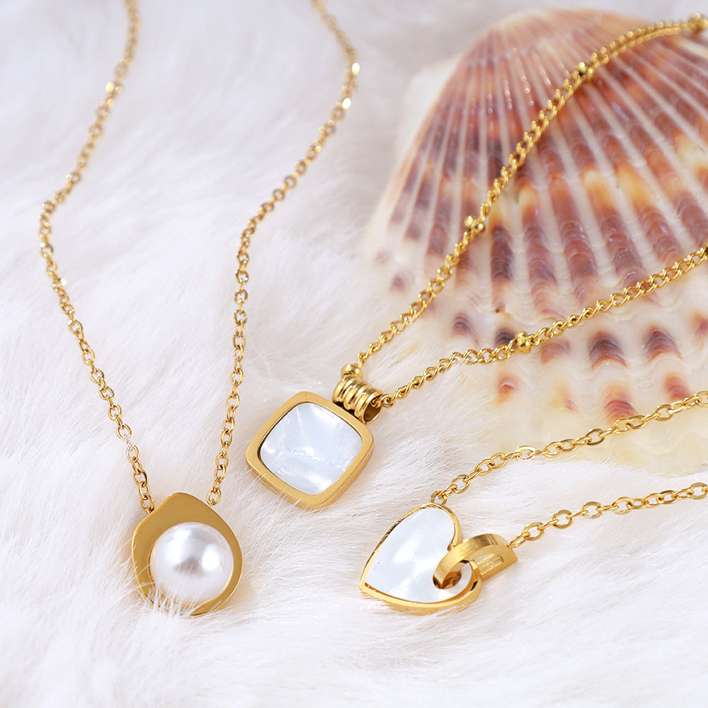Wholesale Gold-Plated Stainless Steel Heart Pendant Necklace – Geometric Shell Design Fashion Jewelry