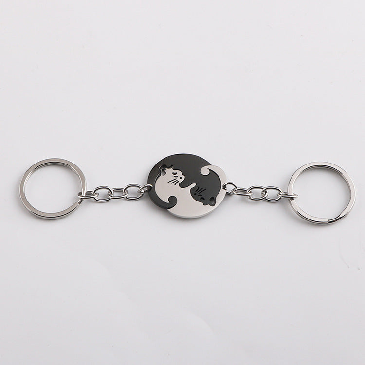 Wholesale Titanium Steel Keychain Heart Shaped Stitching Cat Pendant Keychains ACC-KC-Chuno003