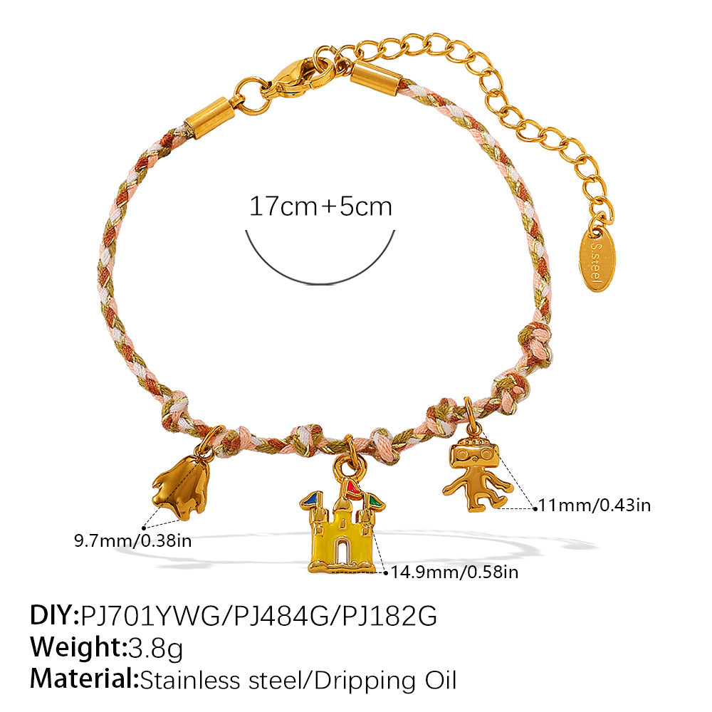 Wholesale  Retro Seaside Style DIY Freshwater Pearl Pendant Bracelet Stainless Steel Plated 18K Gold Ceramic Pendant Necklace for Women